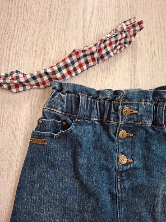 Falda de mezclilla para niña azul con pañuelo extraíble Chipie 6 años - Nueva – photo 8